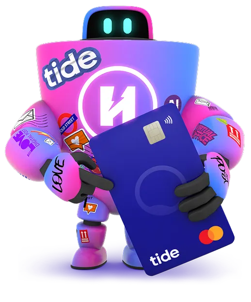 Robot pointing to Tide card