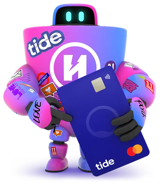 Robot pointing to Tide card