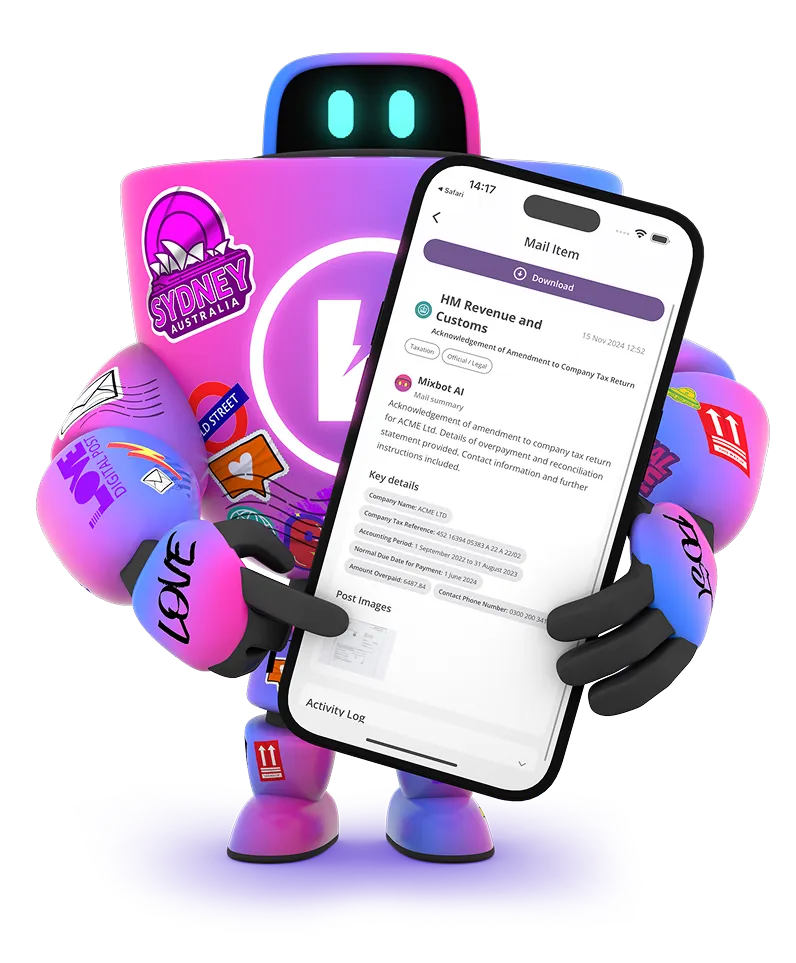 HaiRo™ robot mascot holding phone