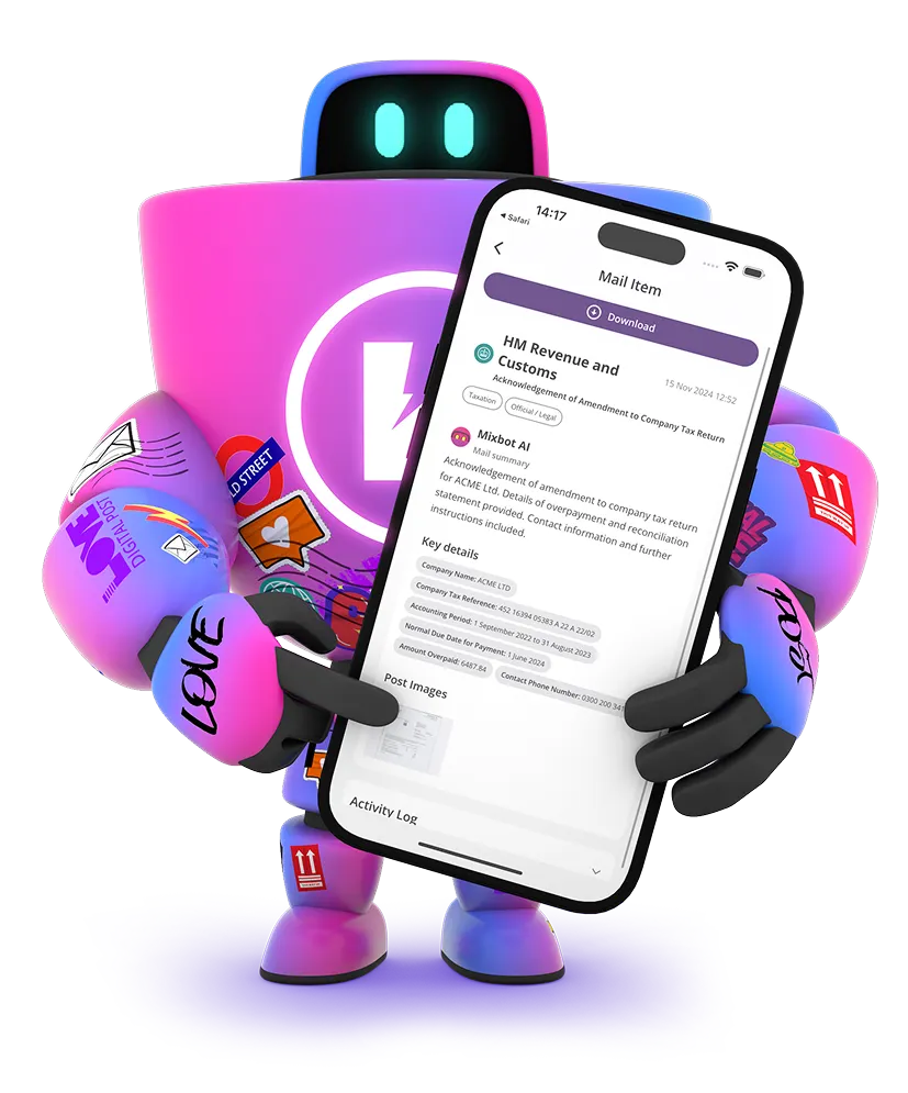 HaiRo™ robot mascot displaying mail interface