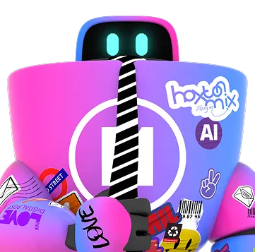 Colorful robot figure with stickers