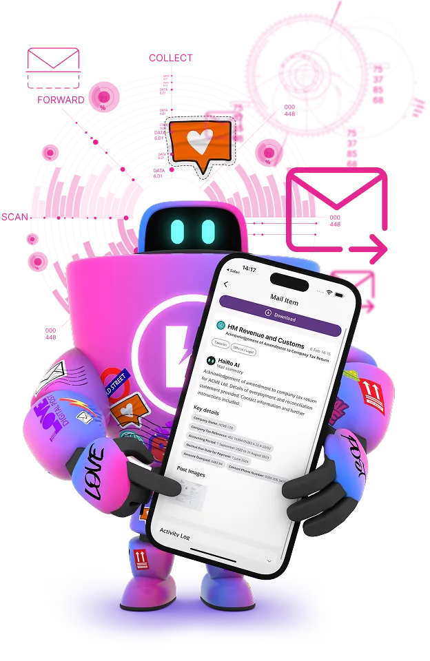 Robot on scan background holding phone