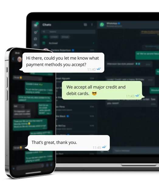 Phone and Laptop with WhatsApp Business app