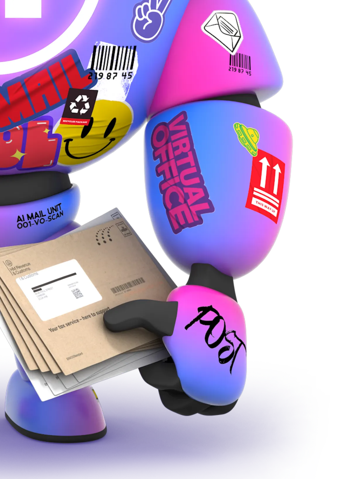 Colorful robot figure with stickers