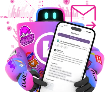 Robot arm pointing right with scan background