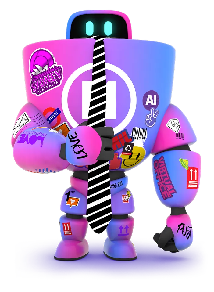 HaiRo™ robot mascot holding tie