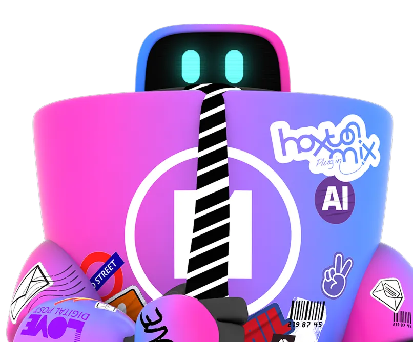 Colorful robot figure with stickers