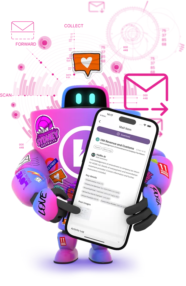 Robot on scan background holding phone