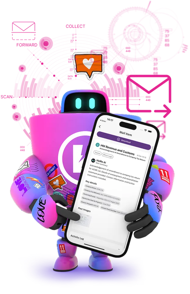 Robot on scan background holding phone