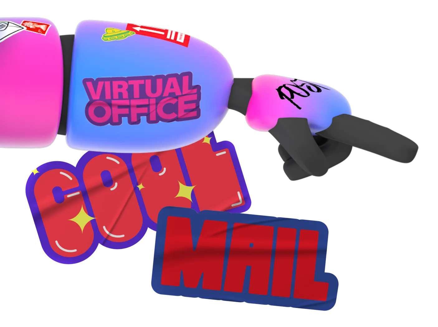 Colorful robot figure with stickers