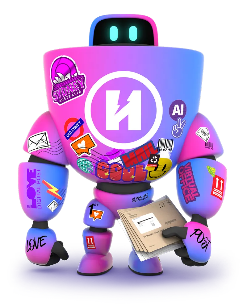 HaiRo™ robot mascot holding mail
