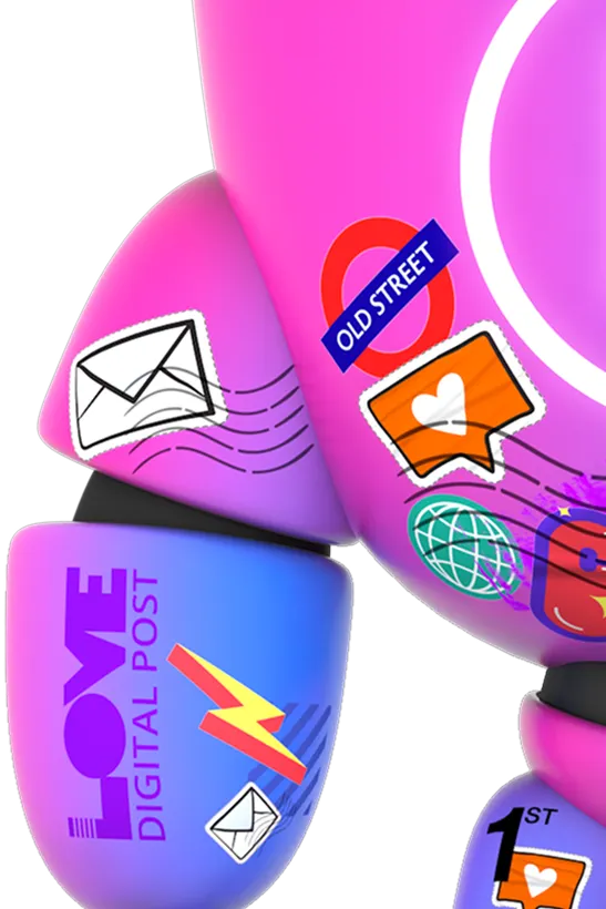 Colorful robot figure with stickers