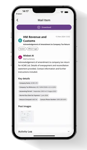 HaiRo™ mail service with robot mascot and phone displaying mail interface