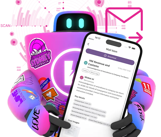 Colorful robot figure with stickers