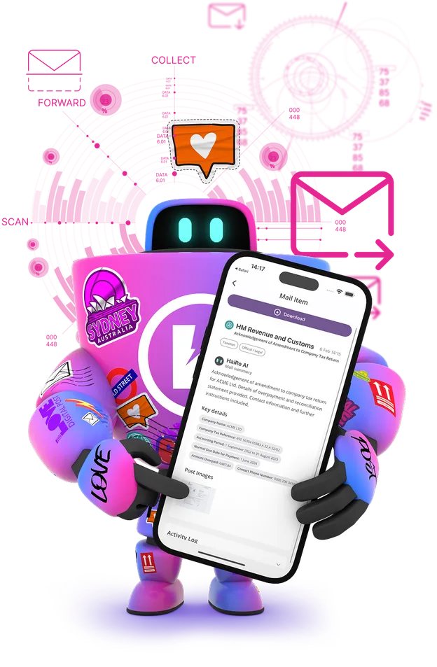 Robot on scan background holding phone