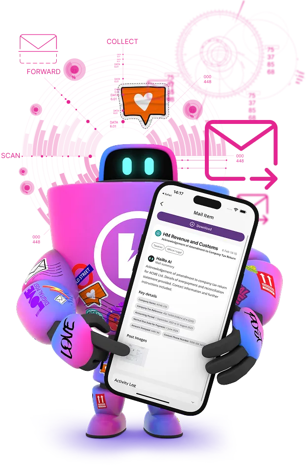 Robot on scan background holding phone