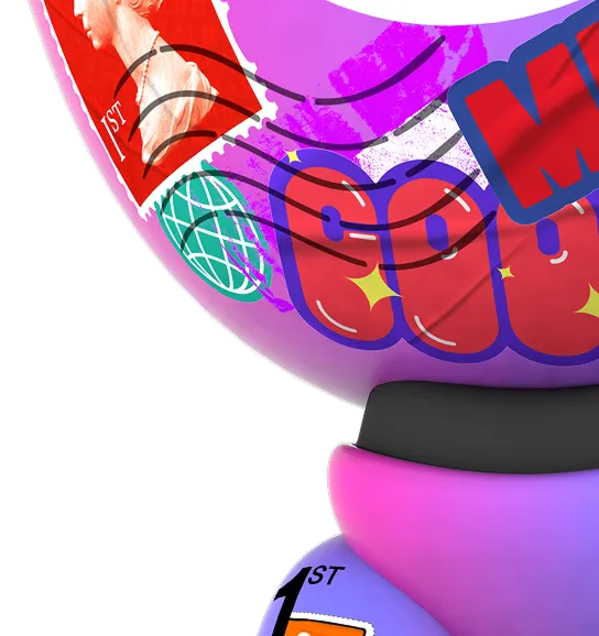 Colorful robot figure with stickers