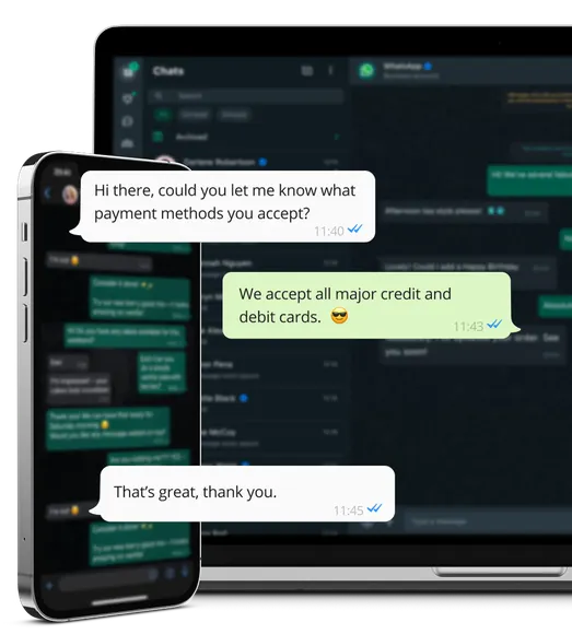 Phone and Laptop with WhatsApp Business app