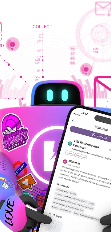 Colorful robot figure with stickers
