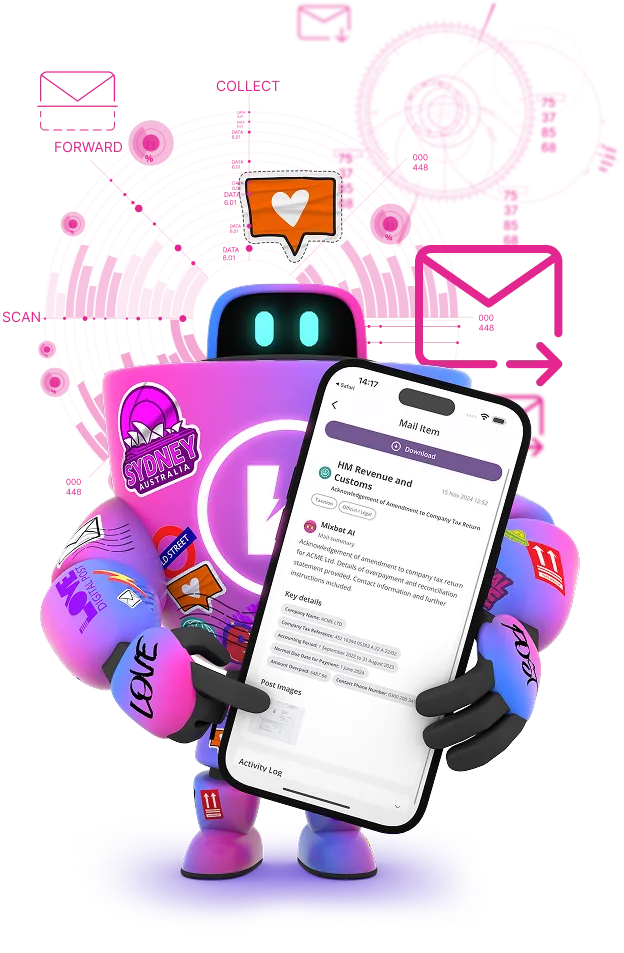 Robot on scan background holding phone